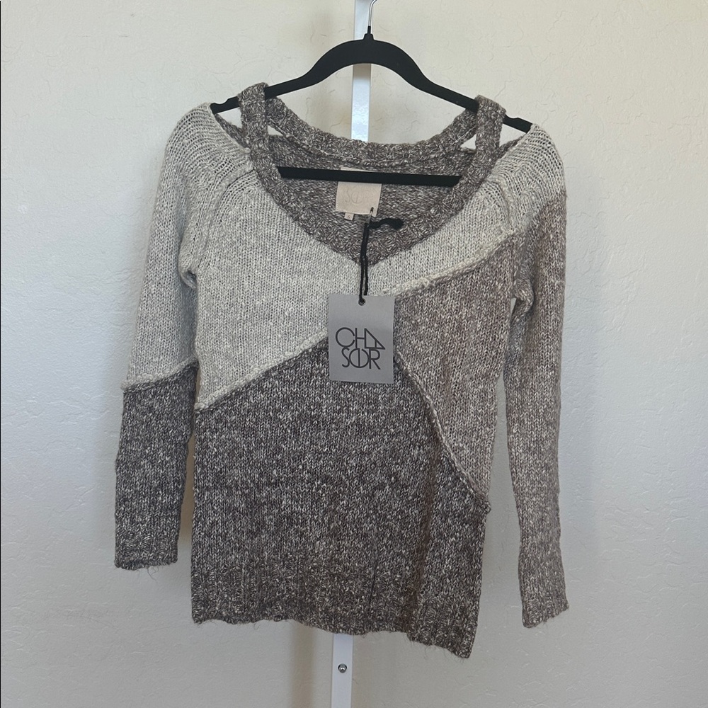 NWT Chaser small Three-Tone Knit Sweater